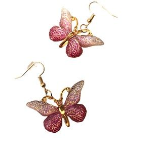 Butterfly Light Weight Acrylic Women Pink/Gold Earrings